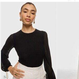 Roksanda Collective Tie Puff-Sleeve Top Long-Sleeve Black Textured Small *FLAW*